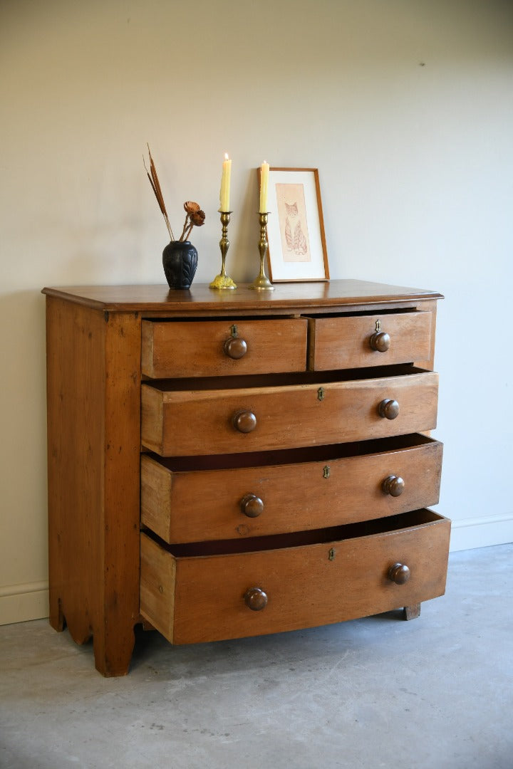 Antique Pine Bow Front Chest of Drawers