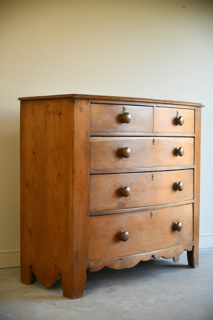 Antique Pine Bow Front Chest of Drawers