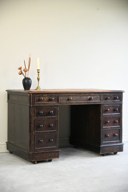 Victorian Oak Twin Pedestal Desk