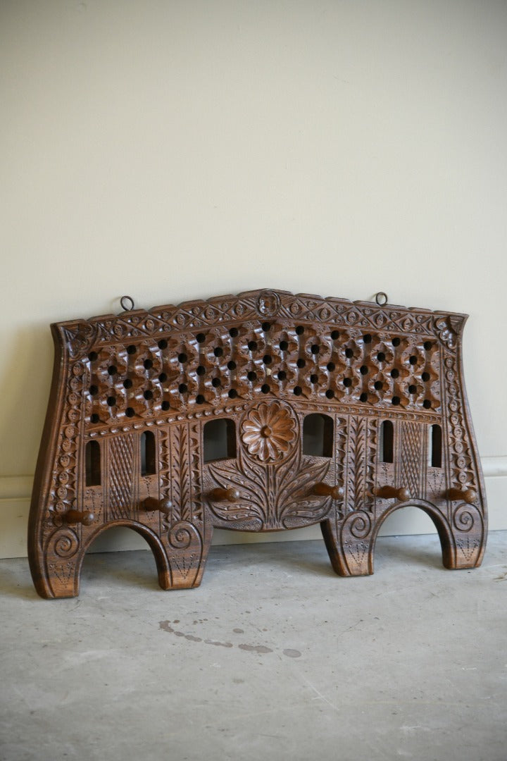 Carved Wooden Wall Mount Coat Hooks