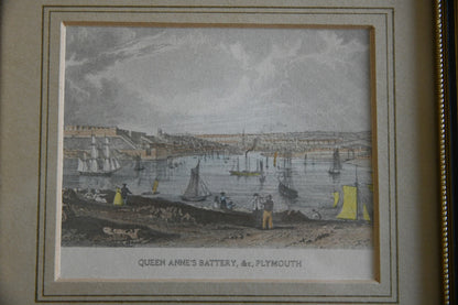 Pair Small Plymouth Coloured Engravings