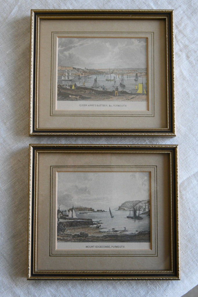 Pair Small Plymouth Coloured Engravings