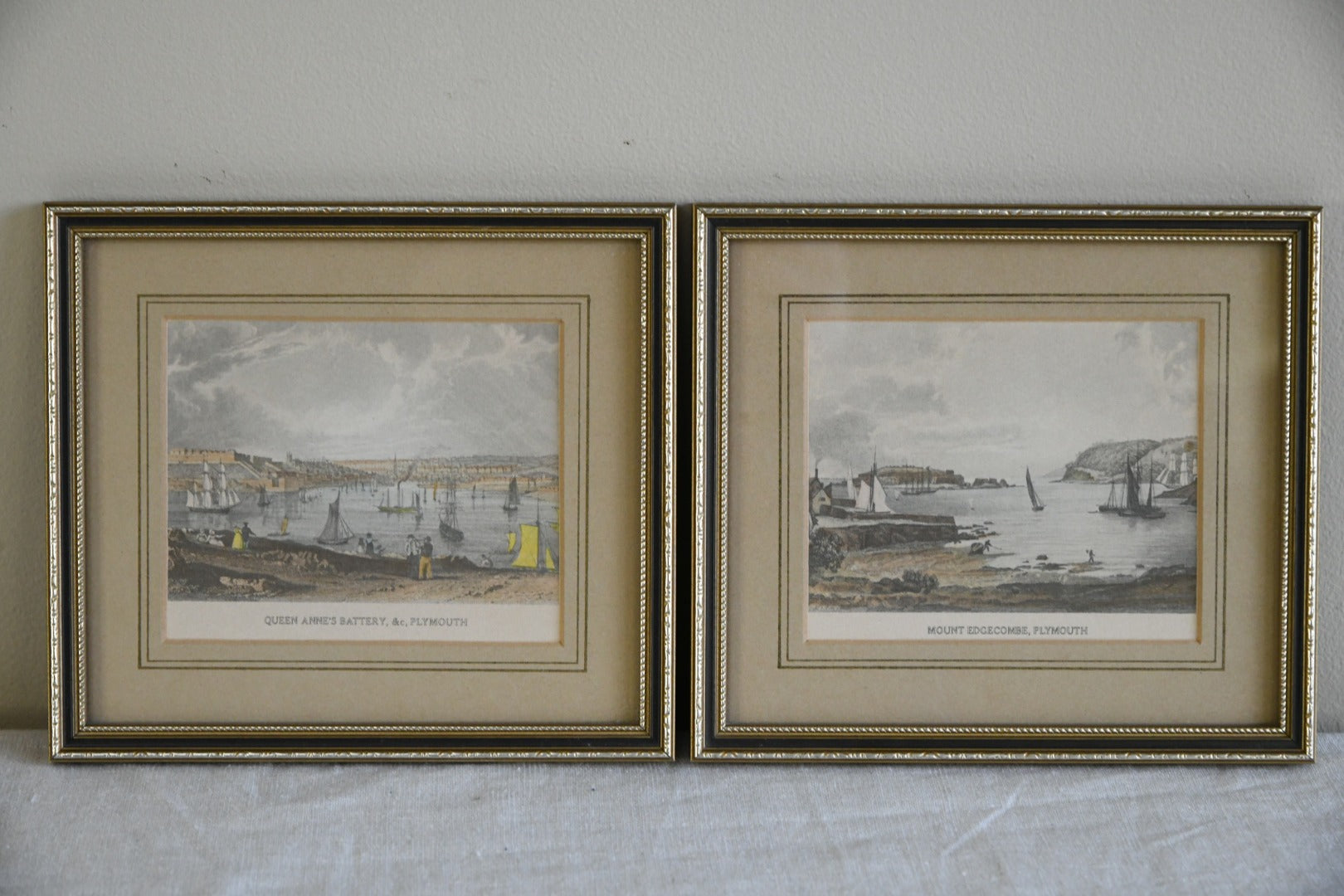 Pair Small Plymouth Coloured Engravings