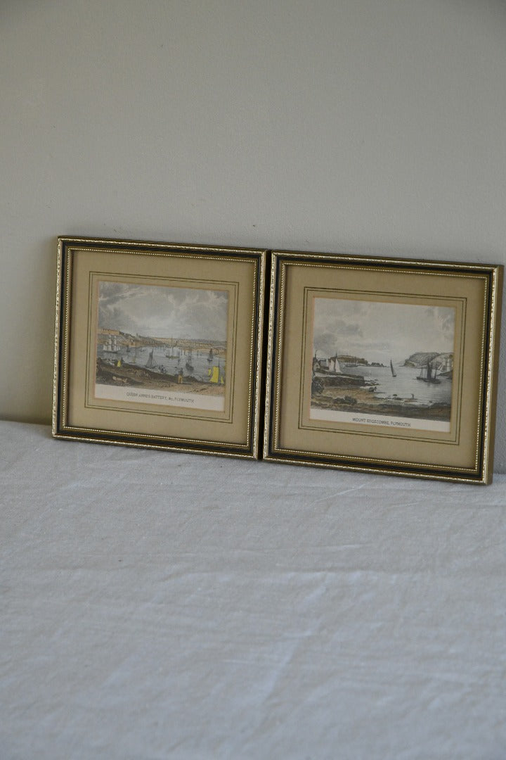 Pair Small Plymouth Coloured Engravings