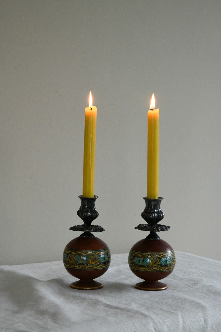 Pair Prattware Candlesticks