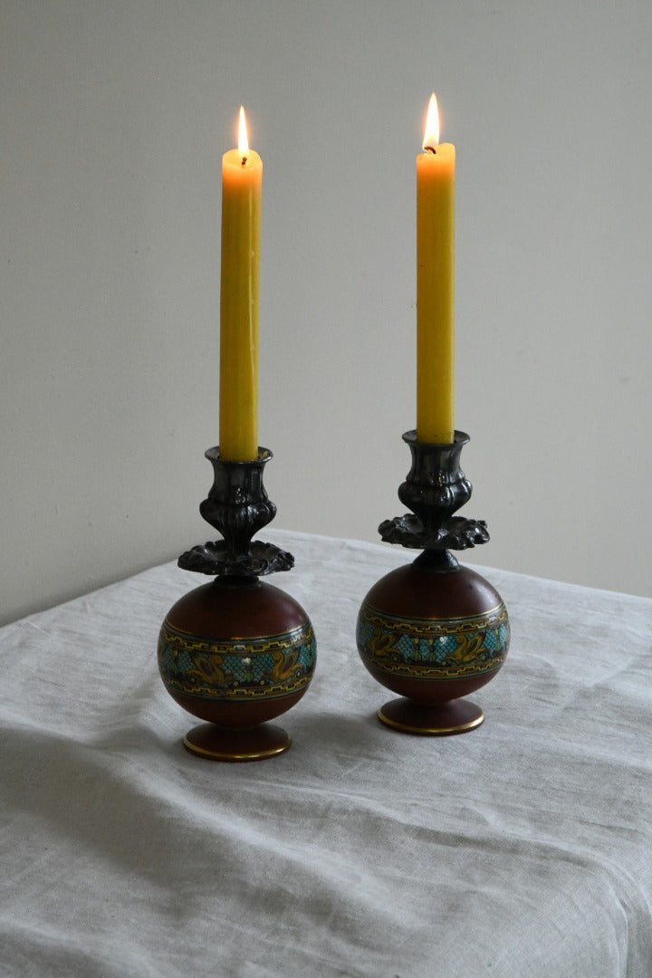 Pair Prattware Candlesticks