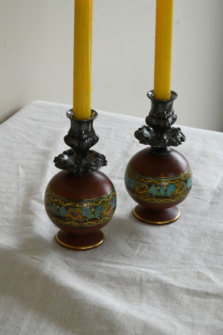 Pair Prattware Candlesticks