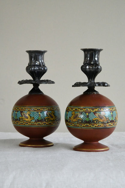 Pair Prattware Candlesticks