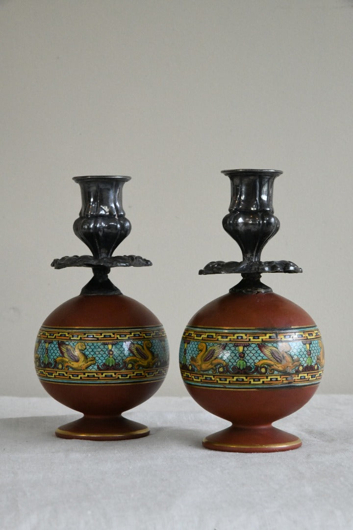 Pair Prattware Candlesticks