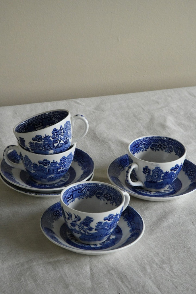 4 Willow Coffee Cups & Saucers