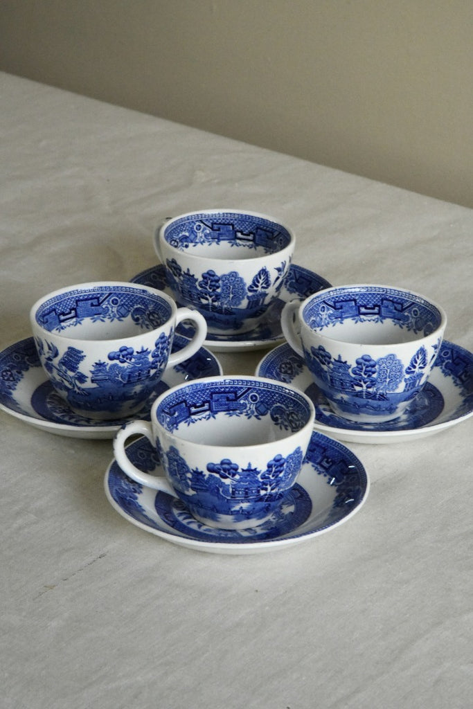 4 Willow Coffee Cups & Saucers