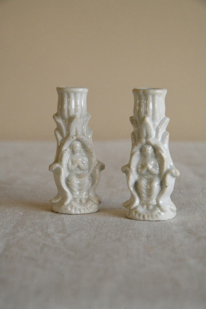 Pair Vintage White Small Candleholders