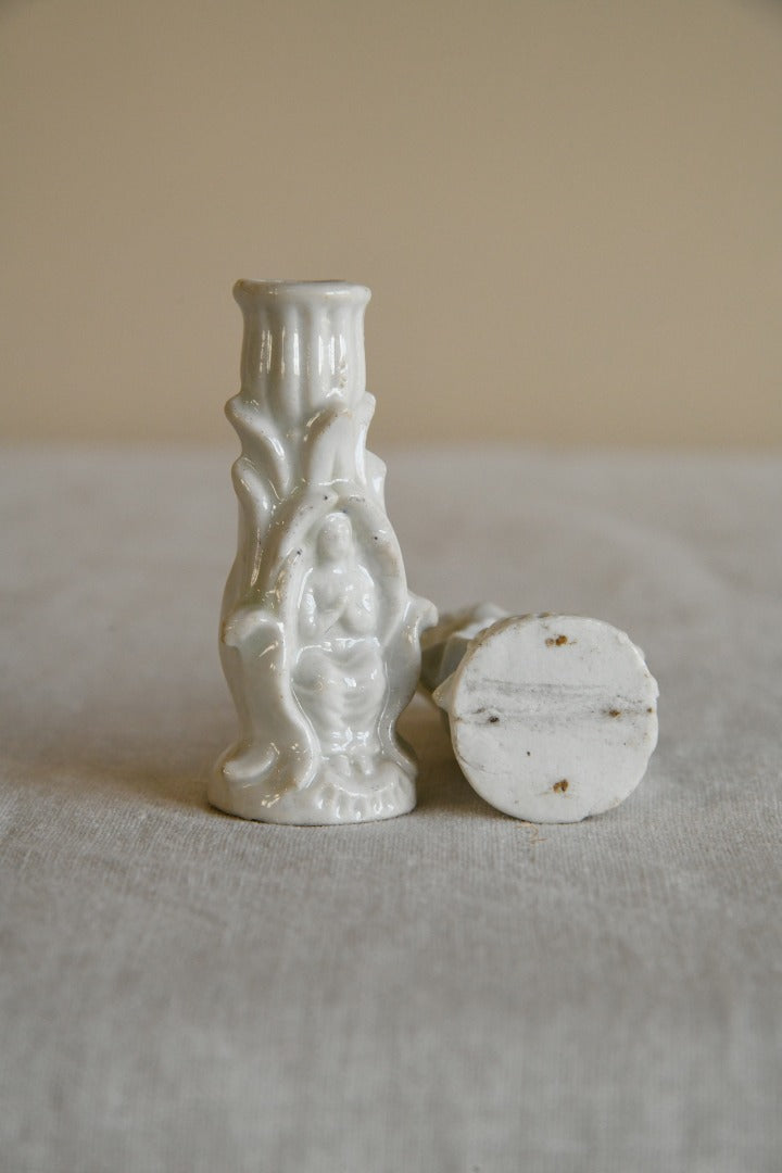 Pair Vintage White Small Candleholders