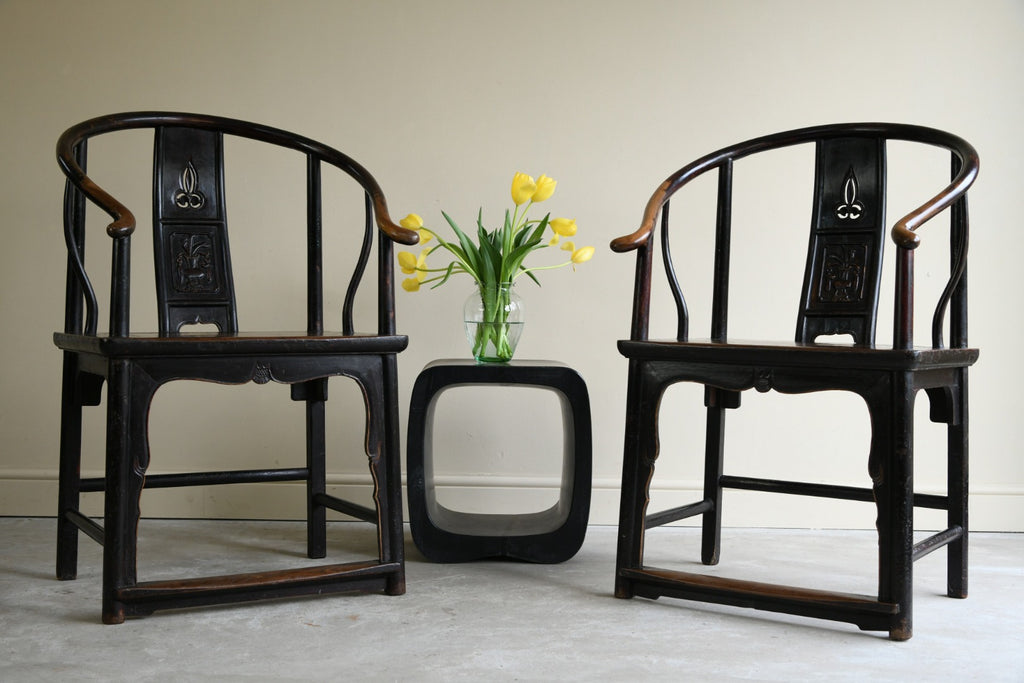 Pair Antique Chinese Horseshoe Chairs
