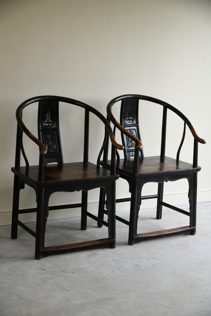 Pair Antique Chinese Horseshoe Chairs