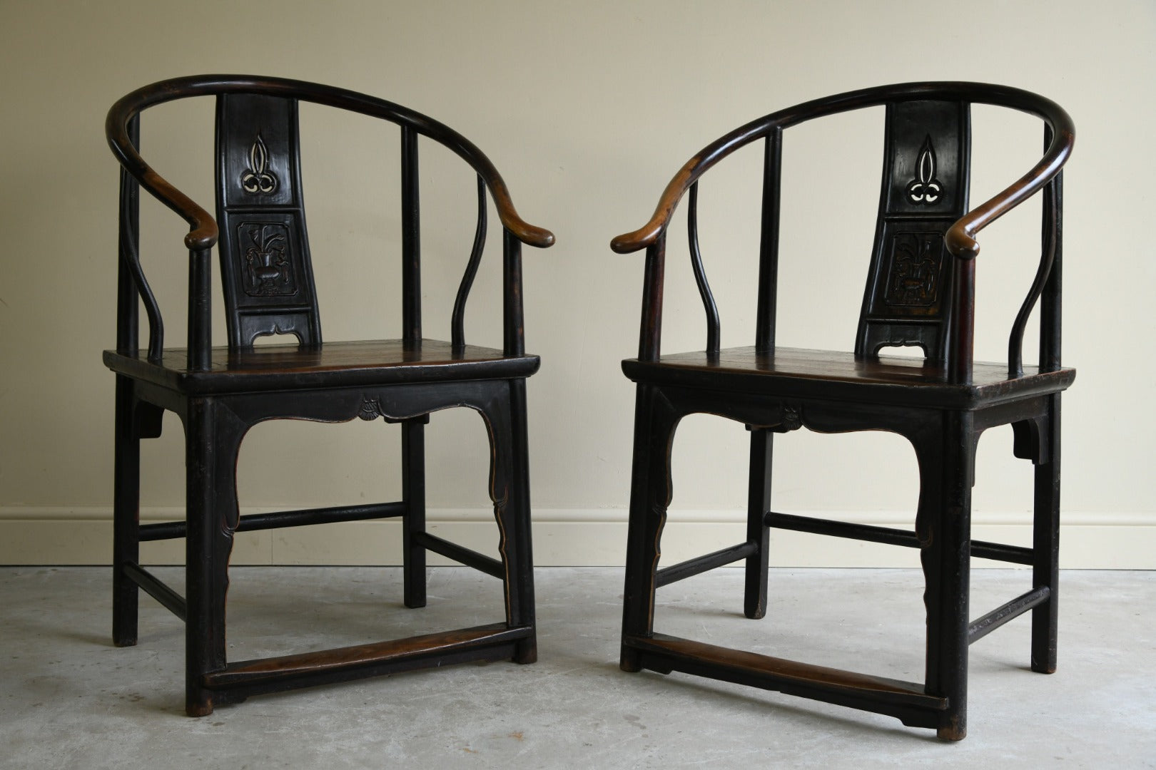 Pair Antique Chinese Horseshoe Chairs