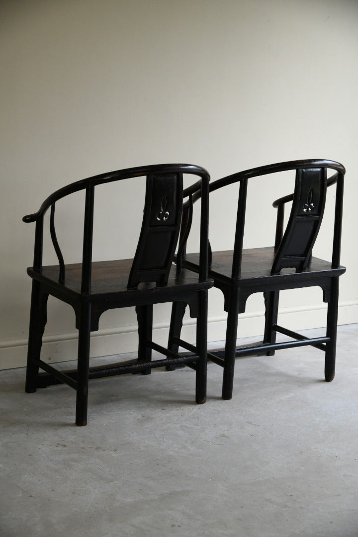 Pair Antique Chinese Horseshoe Chairs