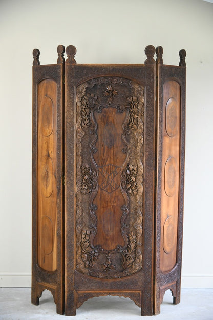 Carved Indonesian Teak Dressing Screen