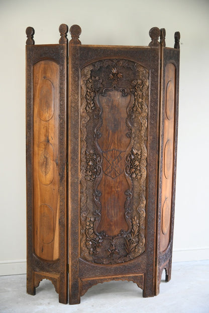 Carved Indonesian Teak Dressing Screen