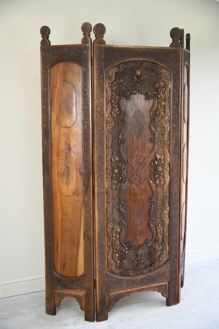 Carved Indonesian Teak Dressing Screen