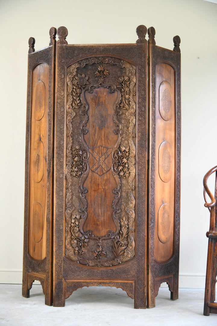 Carved Indonesian Teak Dressing Screen