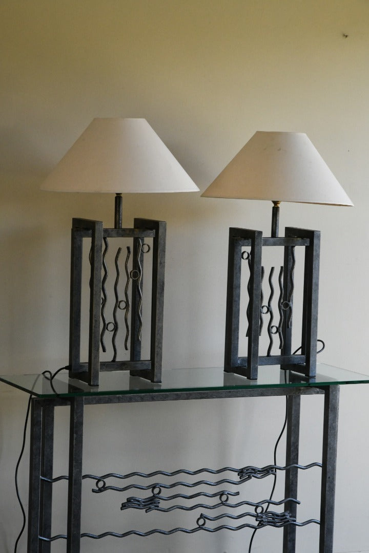 Pair Large Metal Table Lamps