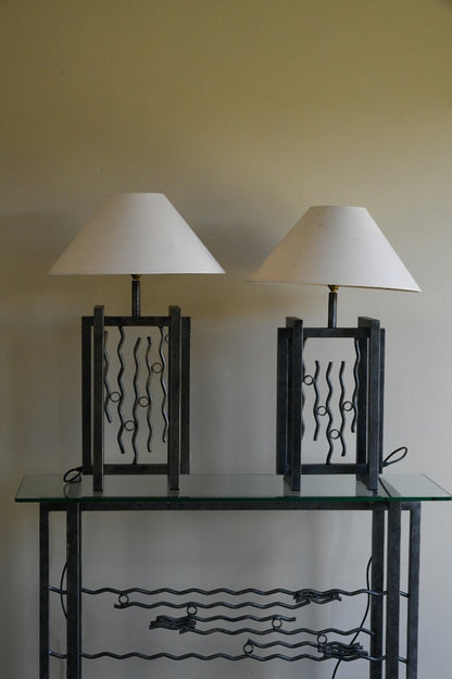 Pair Large Metal Table Lamps