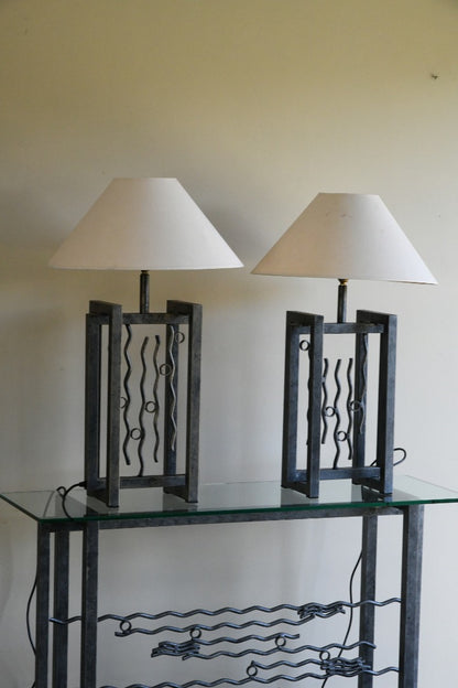 Pair Large Metal Table Lamps