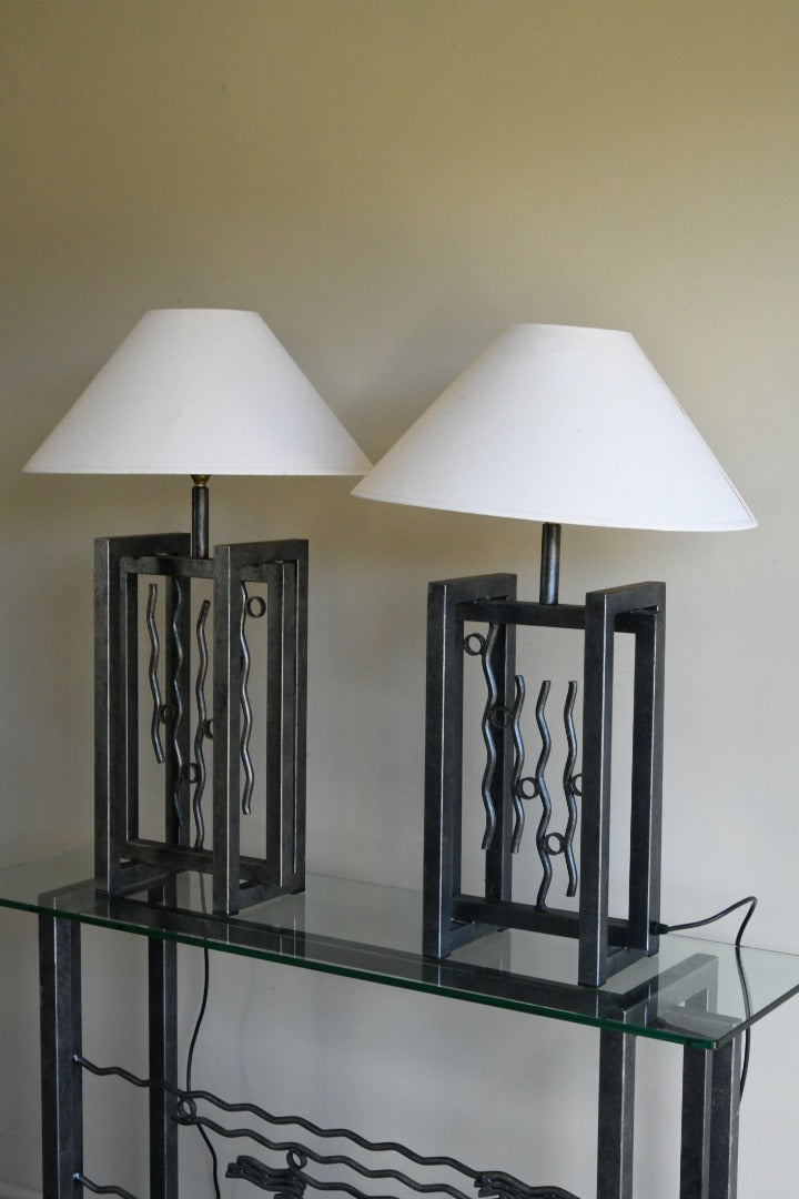 Pair Large Metal Table Lamps