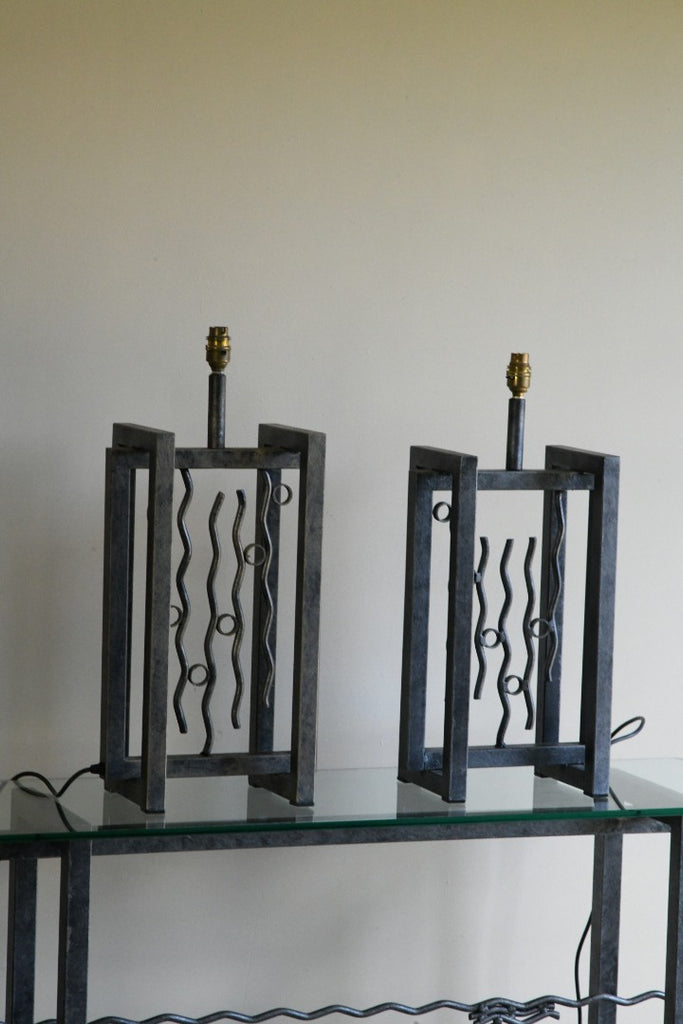 Pair Large Metal Table Lamps