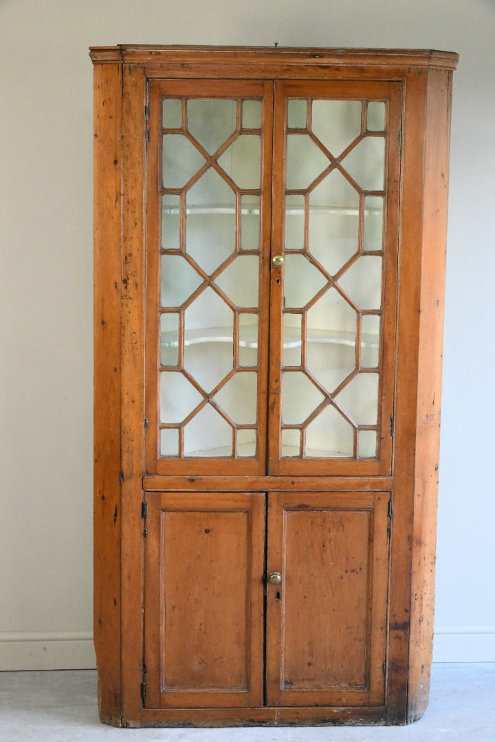 Antique Pine Astragal Glazed Corner Cupboard 