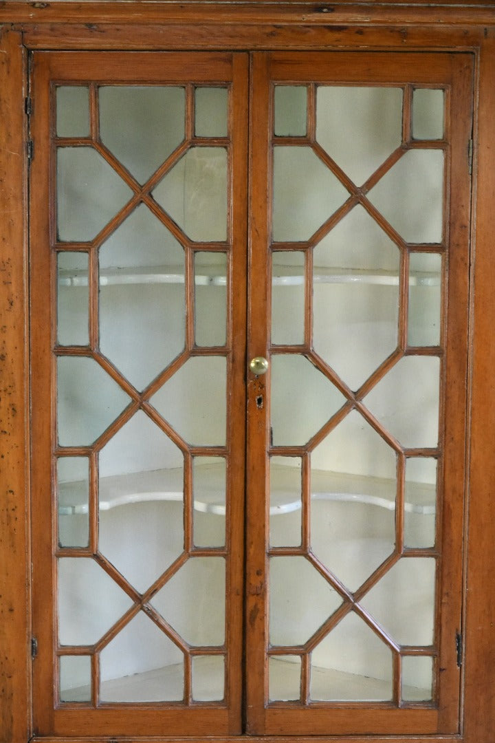 Antique Pine Astragal Glazed Corner Cupboard 