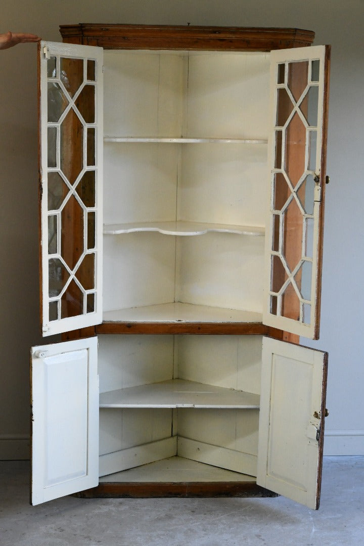 Antique Pine Astragal Glazed Corner Cupboard 