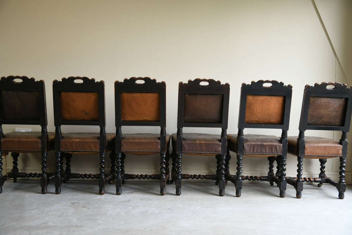 10 Victorian Oak & Leather Dining Chairs