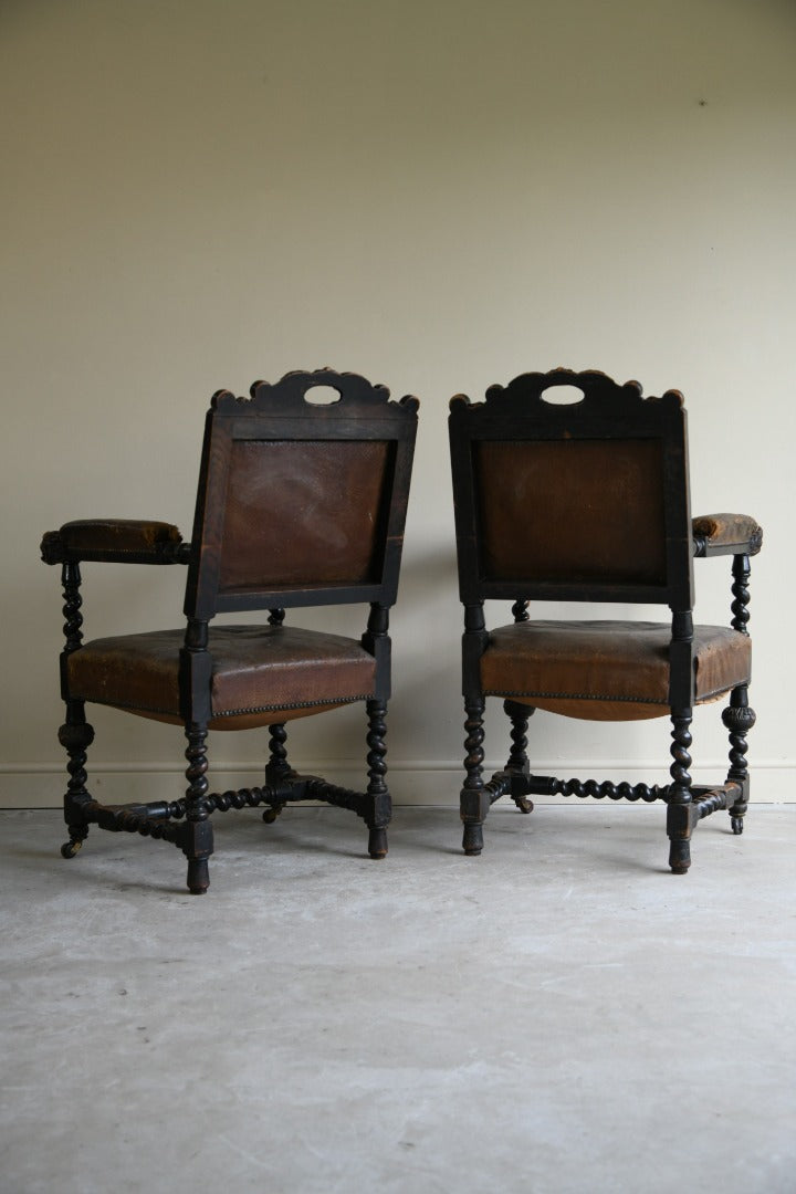 10 Victorian Oak & Leather Dining Chairs