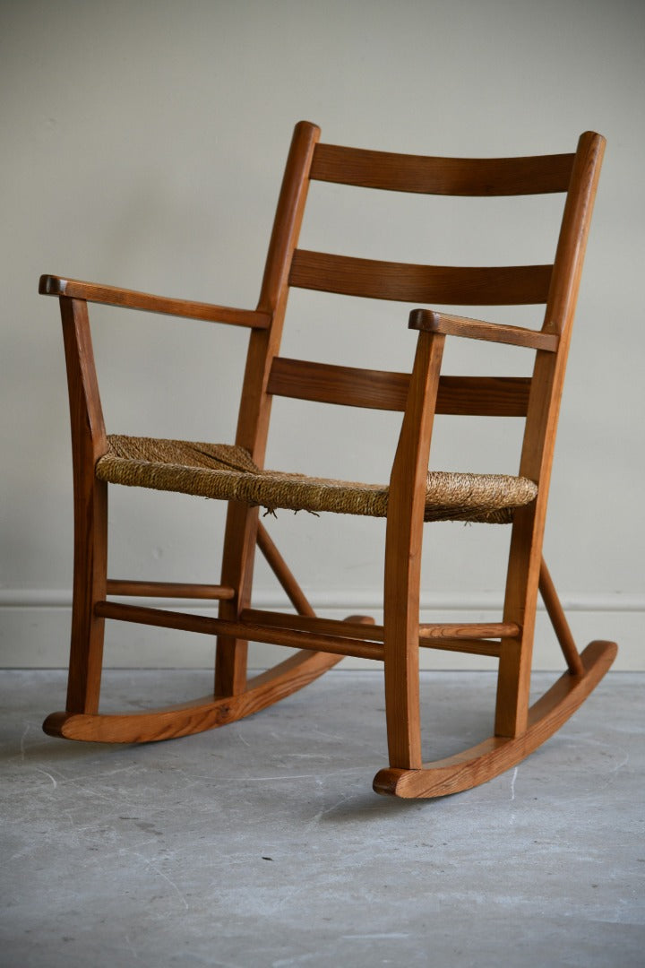 Pair Mid Century Pine Rocking Chairs