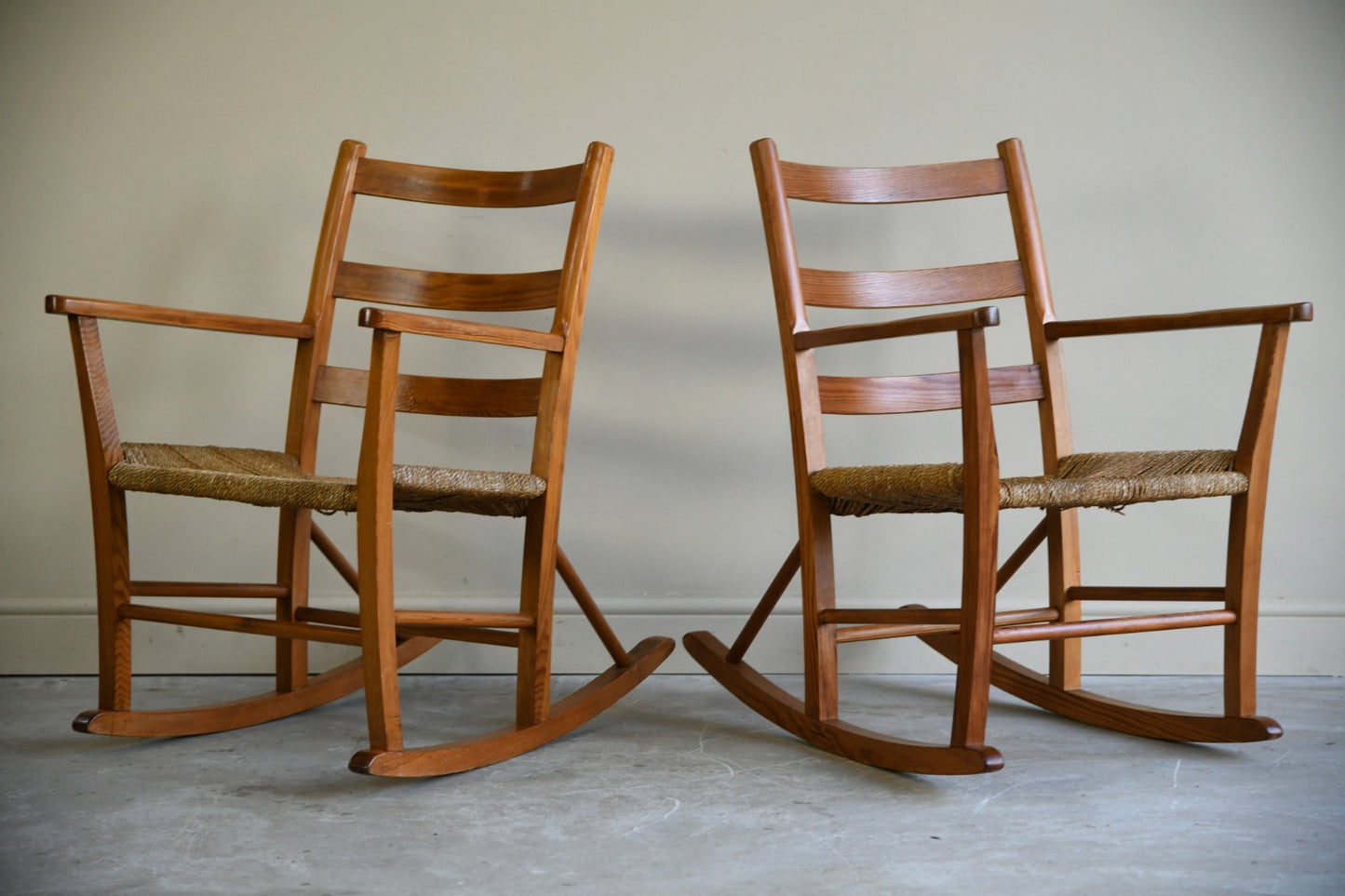 Pair Mid Century Pine Rocking Chairs