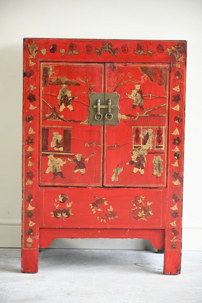 Red Lacquer Chinoiserie Cabinet