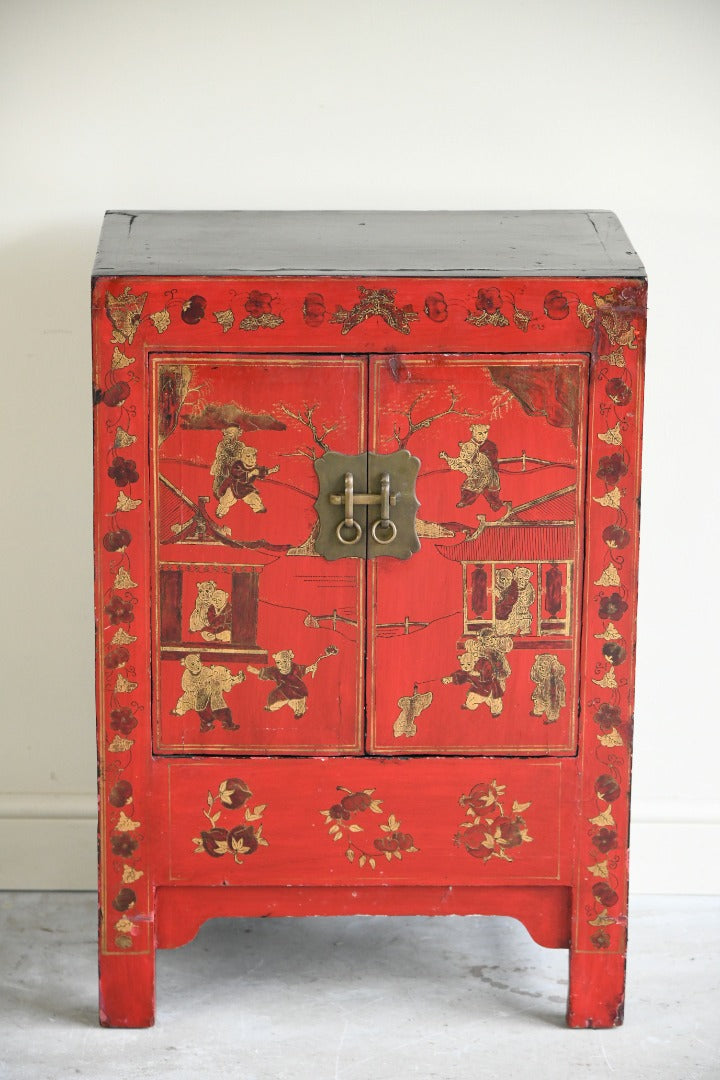 Red Lacquer Chinoiserie Cabinet