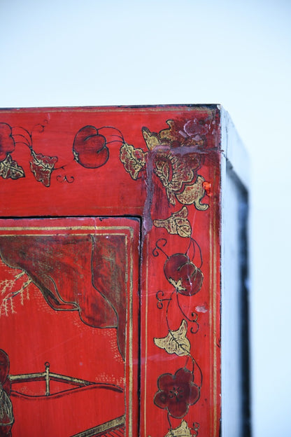 Red Lacquer Chinoiserie Cabinet