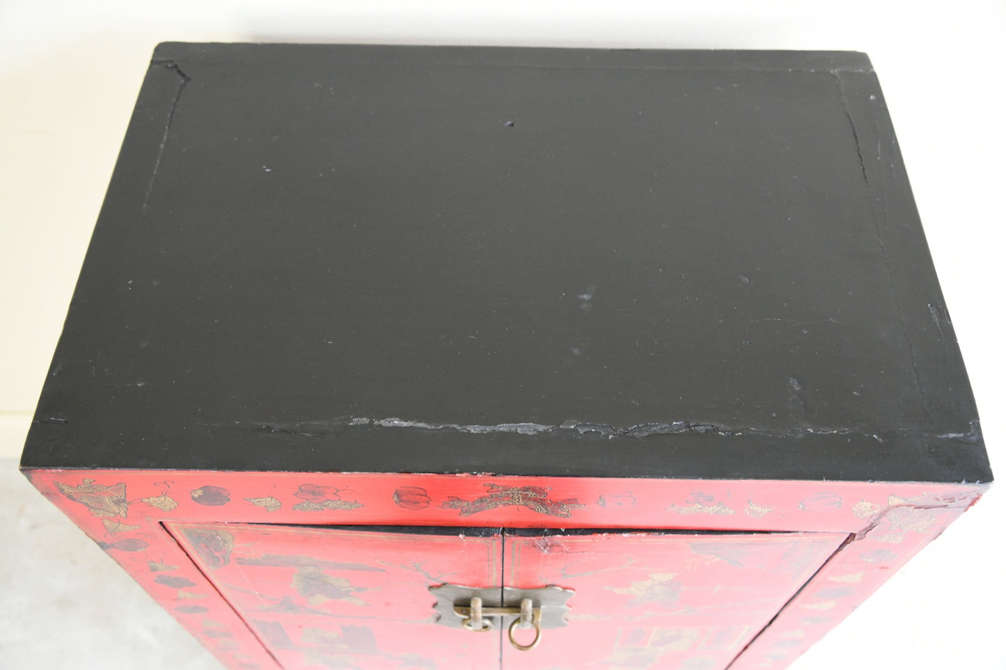 Red Lacquer Chinoiserie Cabinet