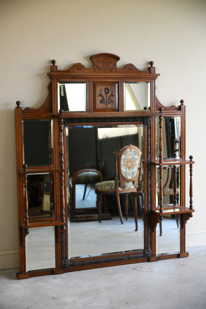 Antique Victorian Walnut Overmantle Mirror