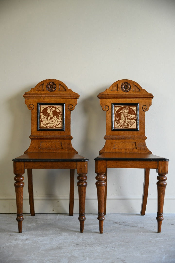 Pair Victorian Oak Hall Chairs Moyr Smith Tiles