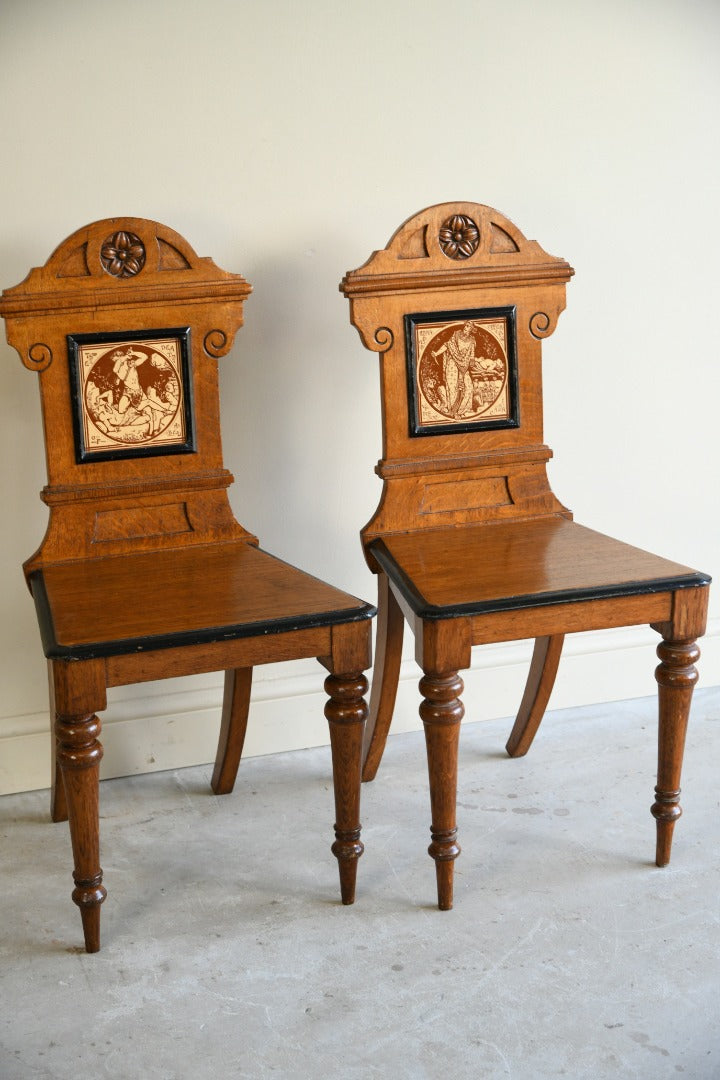 Pair Victorian Oak Hall Chairs Moyr Smith Tiles