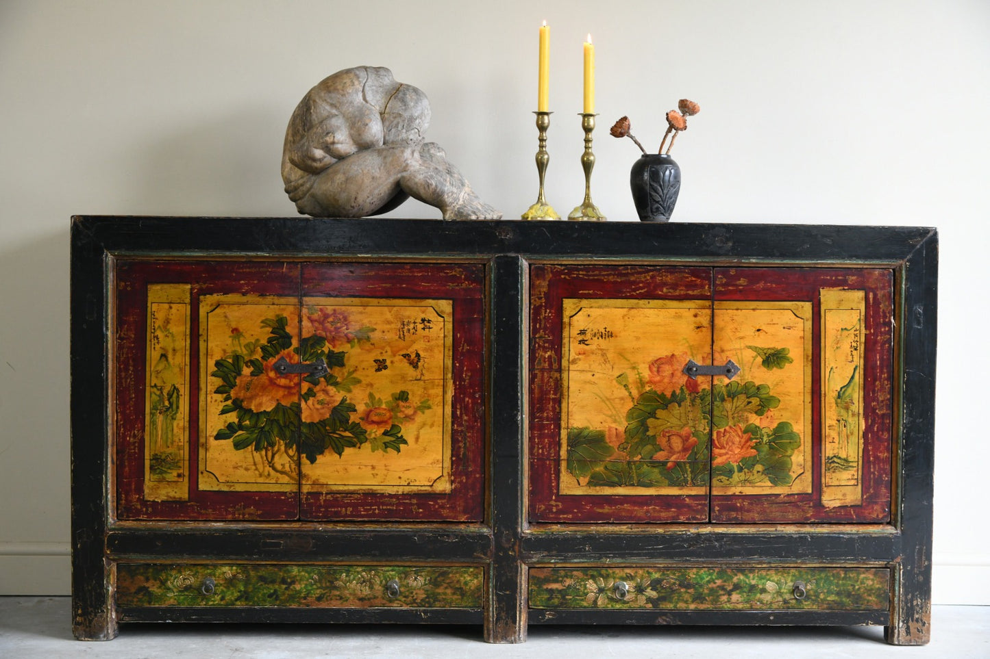 Chinese Floral Painted Sideboard