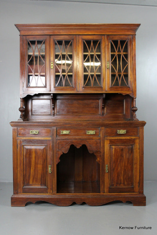 Large Victorian Walnut Glazed Dresser - Kernow Furniture