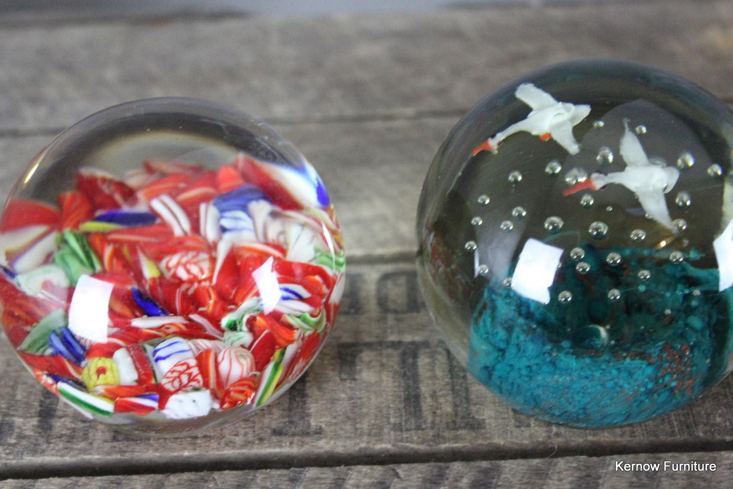 Pair Vintage Glass Paperweights - Kernow Furniture