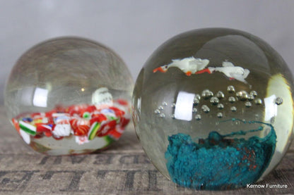 Pair Vintage Glass Paperweights - Kernow Furniture