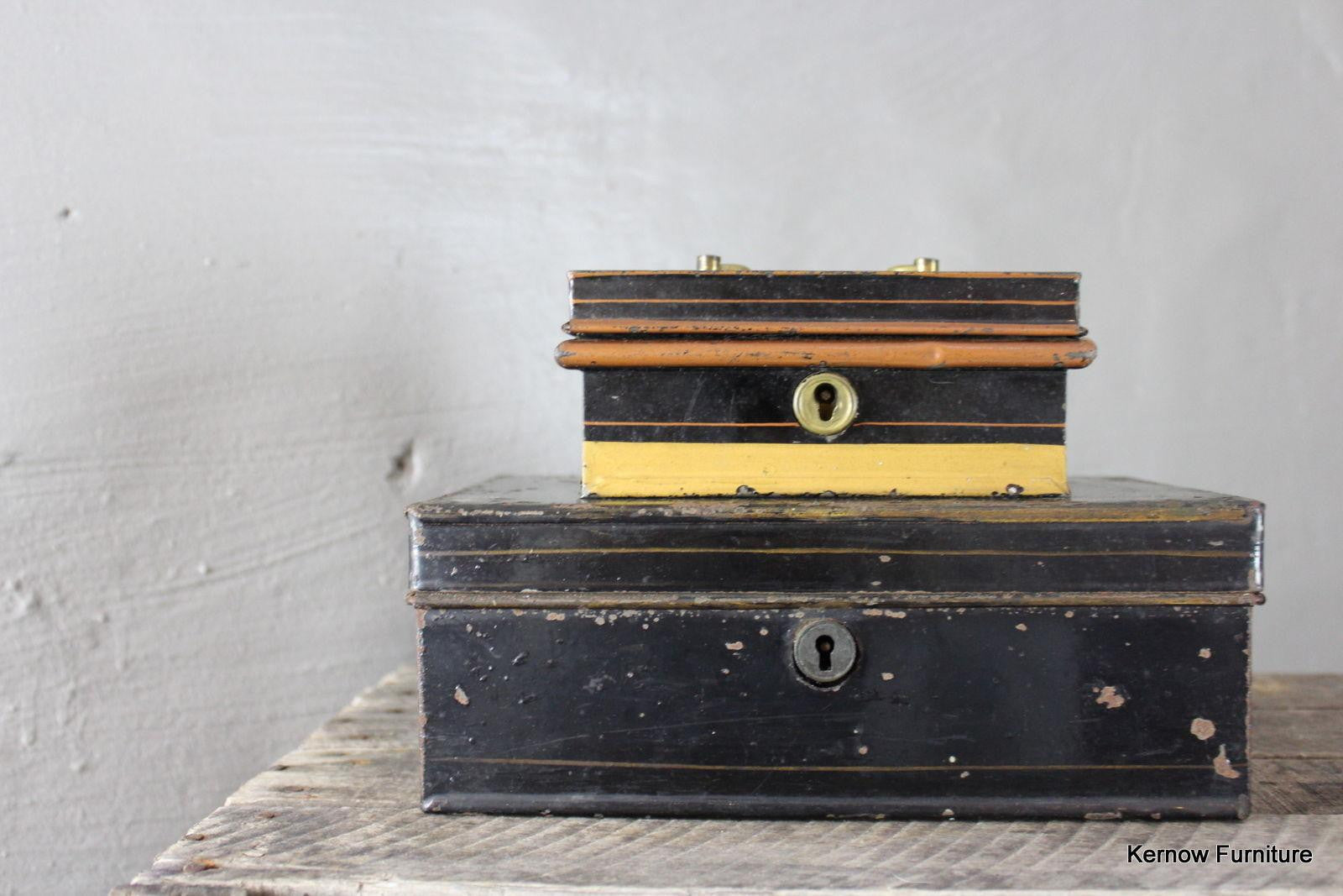 Pair Antique Small Black Tins - Kernow Furniture