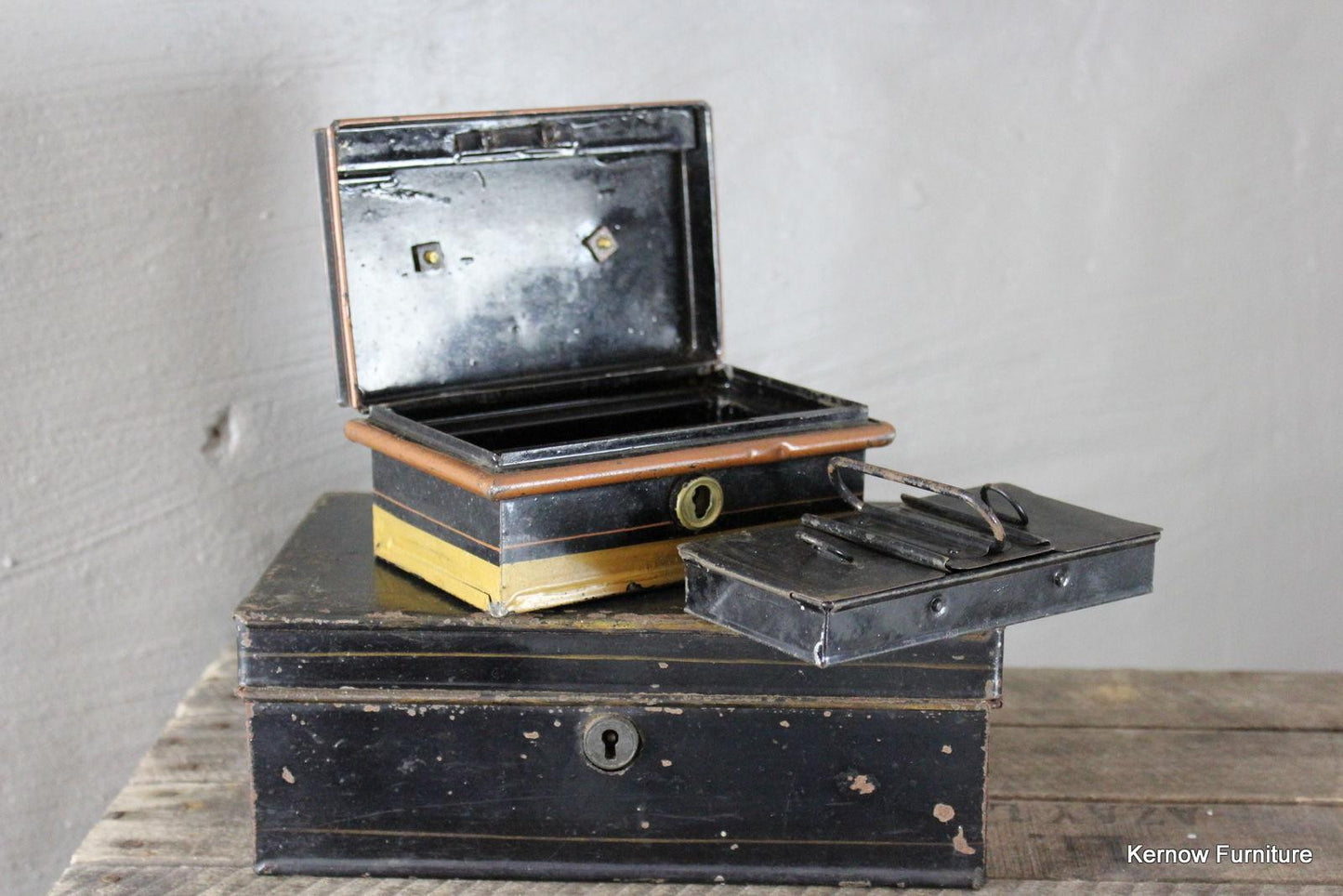 Pair Antique Small Black Tins - Kernow Furniture